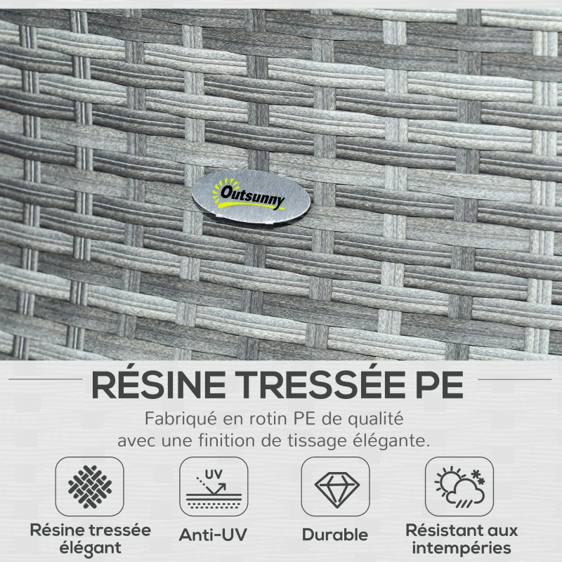 Outsunny Ensemble de salon de jardin 2 pièces en résine tressée - canapé 2 places avec coussins + parasol + repose-pieds - gris