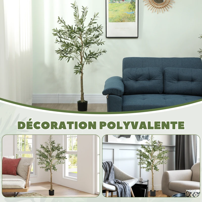 HOMCOM Olivier artificiel 150 cm plante artificielle intérieur, fausse plante décoration pour maison, bureau, salon, chambre