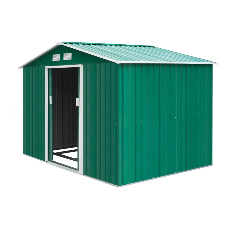 Outsunny Abrigo de Jardim Exterior 4,83m² 277x195x192cm Abrigo e Jardim Metálico para Armazenamento de Ferramentas com Base Incluída e 4 Janelas Verde Escuro