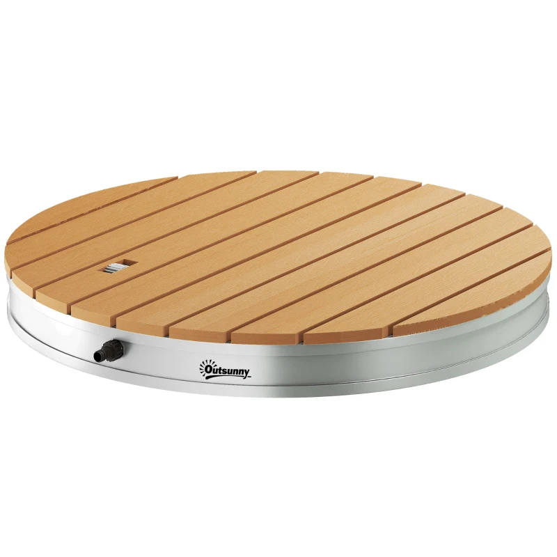 Outsunny Kit de Duche de Jardim Portátil Duche Exterior de Chão Altura Ajustável até 4 m para Campismo Piscina Praia Ø70,5x7,5 cm Madeira