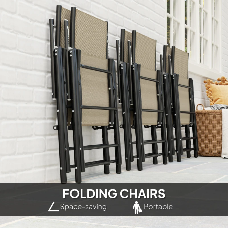 Outsunny Seven-Piece Steel Outdoor Dining Set, with Parasol Hole - Khaki