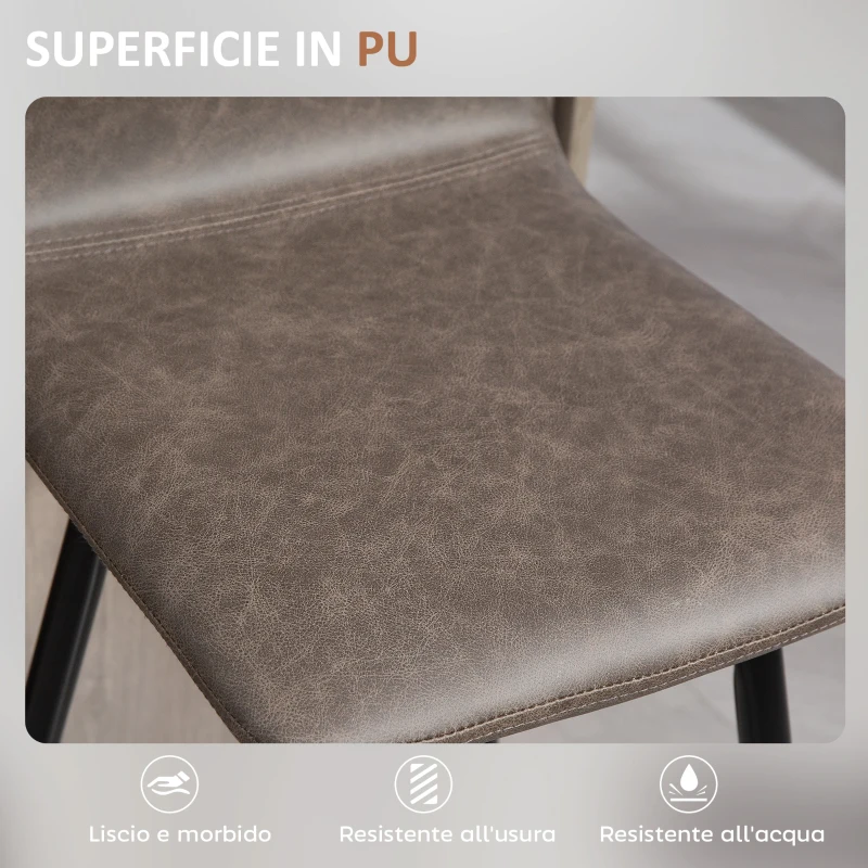 HOMCOM Set 2 Sgabelli Bar con Schienale Basso e Poggiapiedi, Rivestimento in PU e Gambe in Acciaio, Marrone Scuro