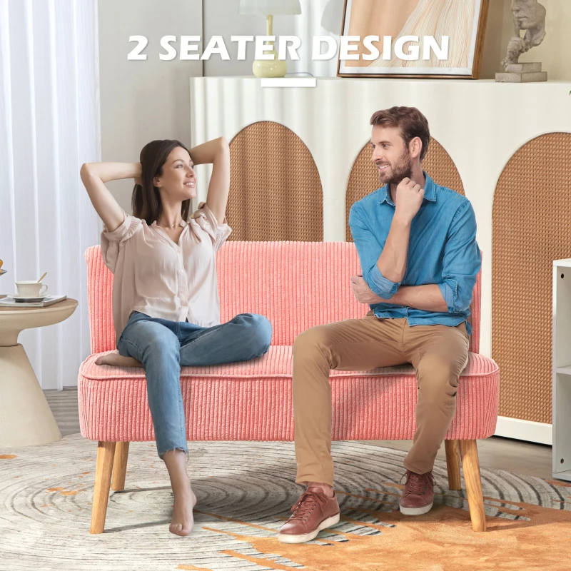 HOMCOM Sofa 2-osobowa, elegancki design skandynawski, solidna rama drewniana, do 150 kg, 117 x 56,5 x 77 cm, Różowa