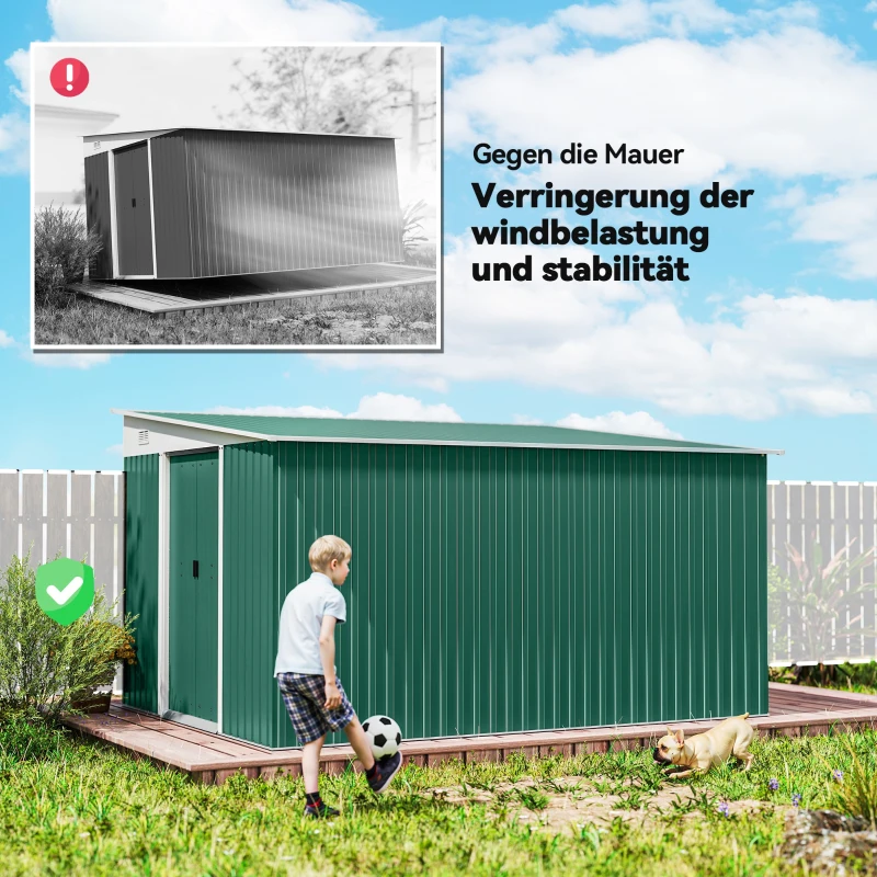 Outsunny Metall-Geräteschuppen Schrägdach verriegelbare Doppeltür 2,8 x 3,45 x 2,01m Grün(m-6)