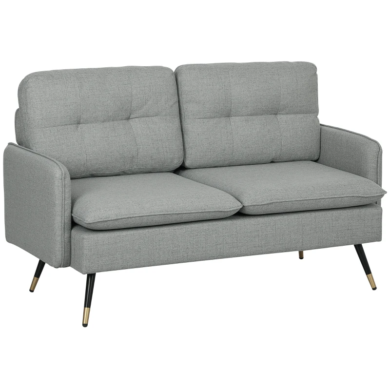 HOMCOM Modern Two Seater Sofa, Button Tufted Loveseat with Cushions and Steel Legs for Living Room, Guest Room, Grey