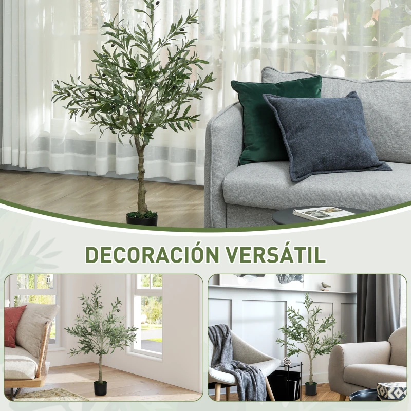 HOMCOM Planta Artificial Decorativa de 120 cm Árbol de Olivo con 450 Hojas y 20 Aceitunas en Maceta para Interior Verde
