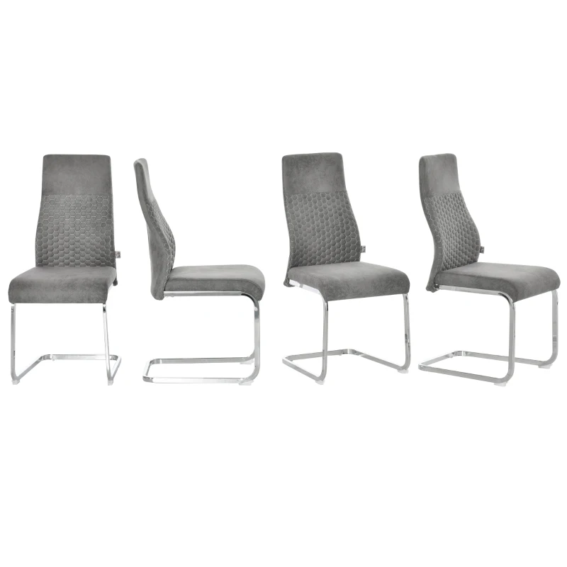 HOMCOM Set de 4 Sillas de Comedor Sillas de Cocina Tejido de Microfibra con Asiento Acolchado y Patas de Metal 45x61x98 cm Gris