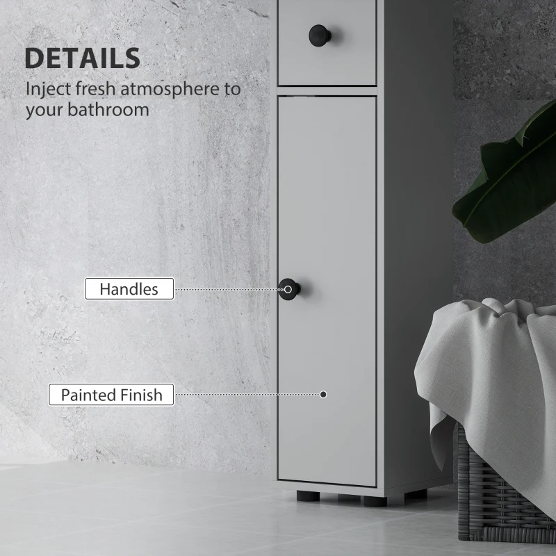 kleankin 180cm Slim Bathroom Cabinet, with Drawer, Shelves and Cupboards - Grey