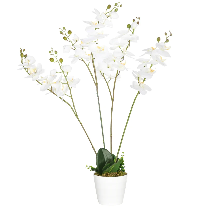 HOMCOM Plante artificielle orchidée avec 4 branches et 43 fleurs pot blanc hauteur 75 cm