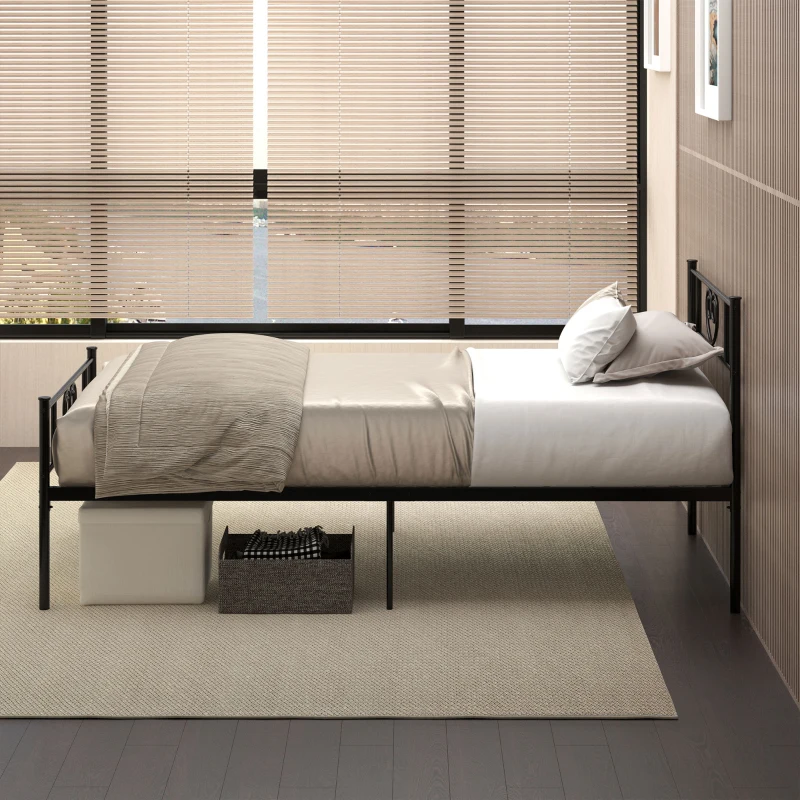 HOMCOM Marco de Cama Individual de Metal 31 cm para Colchón 90x190 cm con Cabecera Forma de Corazón Estructura de Cama con Espacio Bajo de Almacenamiento 95x196x100 cm Negro