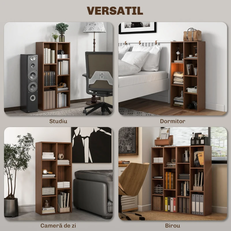 HOMCOM Bibliotecă cu 7 Suporturi Diferite, 50x24x106 cm, Maro Rustic