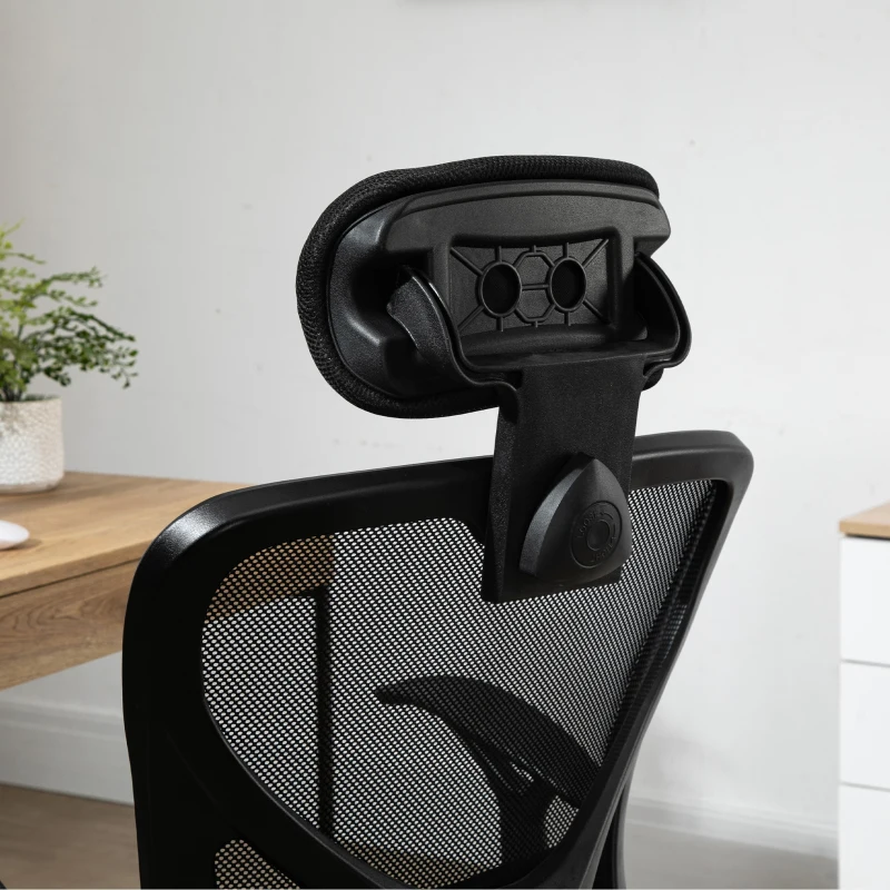 Vinsetto Silla de Escritorio Giratoria Silla de Oficina con Altura Ajustable Respaldo Reclinable Reposacabezas Regulable y Soporte Lumbar Tapizado en Malla Transpirable Negro