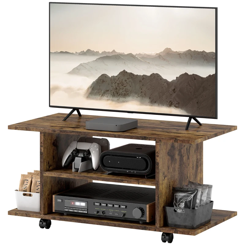 HOMCOM Modern TV Cabinet Stand Storage Shelves Table Mobile Bedroom Furniture Bookshelf Bookcase Rustic Brown