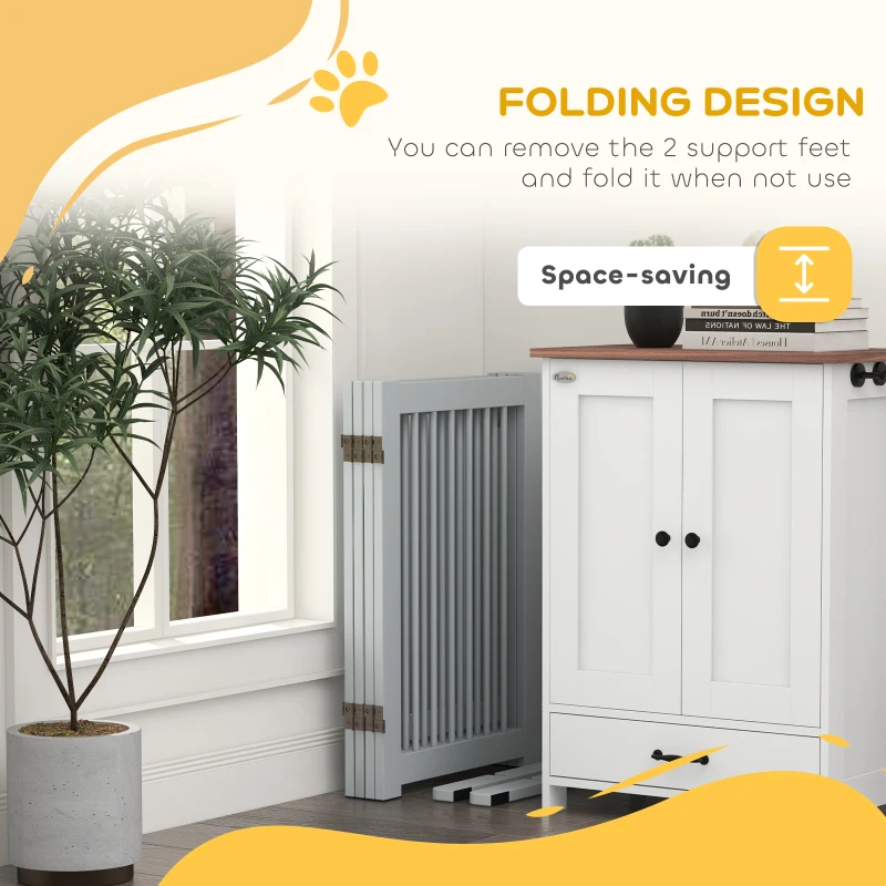 PawHut Wolnostojąca Bramka dla Psa, 4 Panele, Elastyczna, Drewno Sosnowe, 204Dł x 36S x 75W cm, Jasnoszary