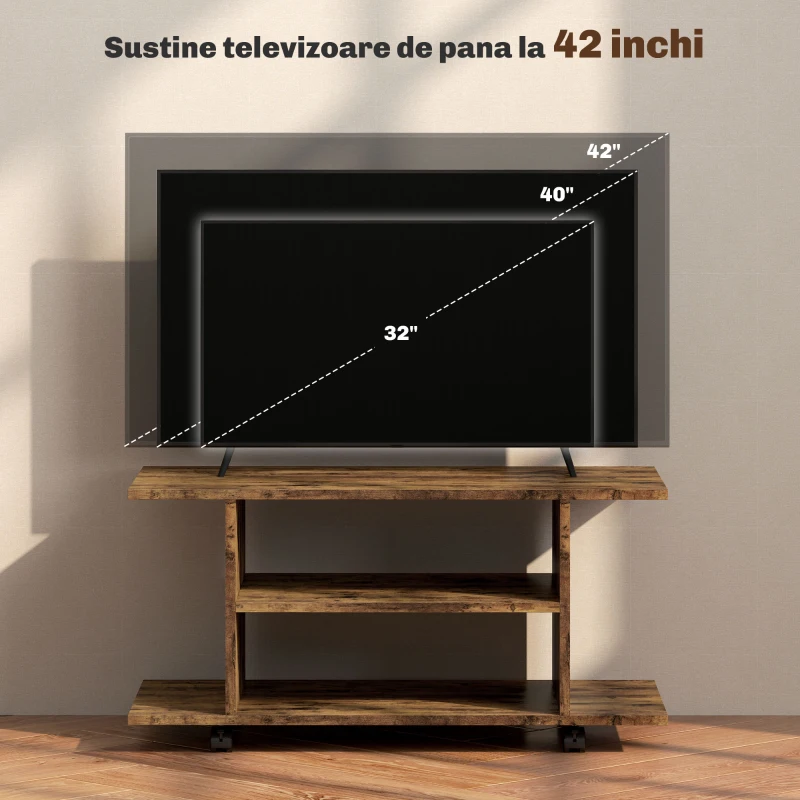 HOMCOM Modern TV Cabinet Stand Storage Shelves Table Mobile Bedroom Furniture Bookshelf Bookcase Rustic Brown