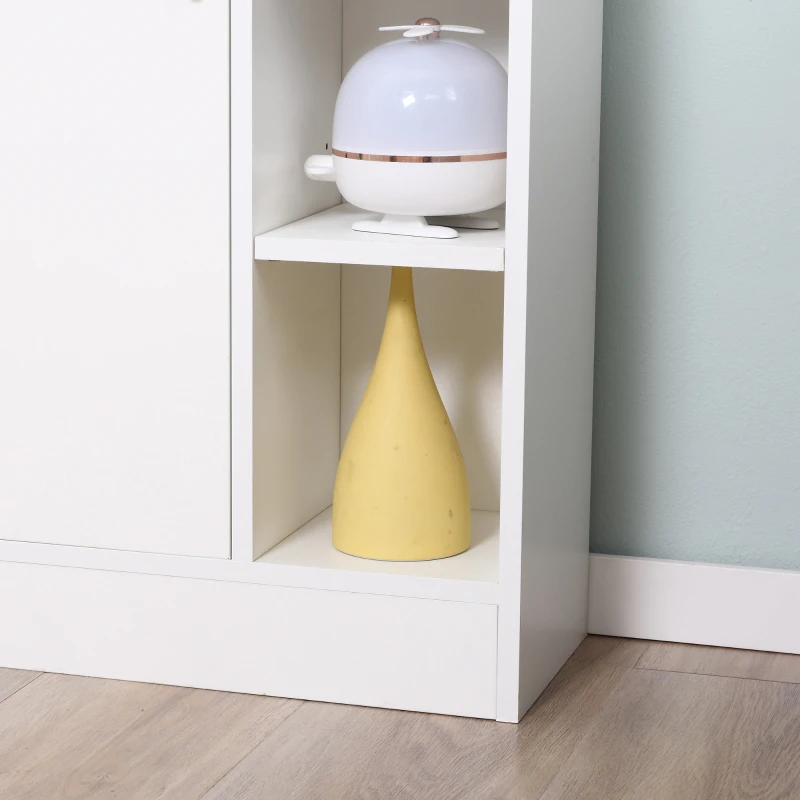 kleankin Armario de Suelo para Baño de Madera con 8 Compartimentos Abiertos y 1 Puerta con Estantes Ajustables Mueble Auxiliar Multiusos para Cocina Salón 71x22x100 cm Blanco