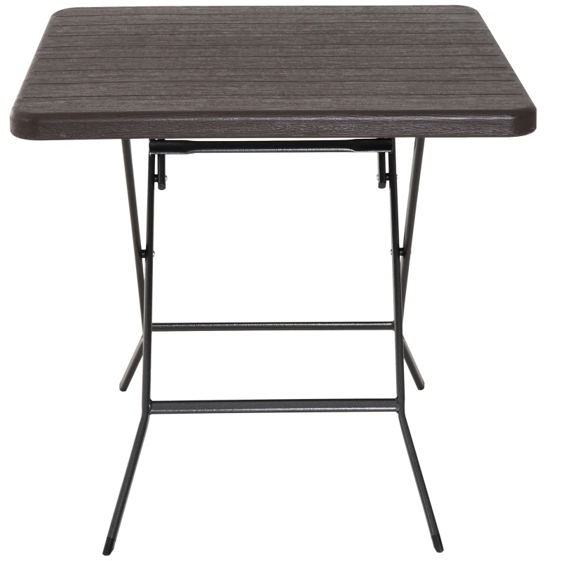 Outsunny Table de Jardin Pliable Table Pliante carrée dim. 78L x 78l x 74H cm métal époxy HDPE Imitation Bois Chocolat