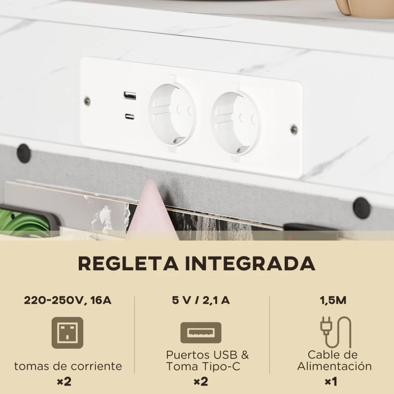 HOMCOM Mesa Auxiliar Estilo Marmolizado con Cargador USB y Espacio de Almacenaje 25,5x40x71 cm Blanco y Dorado