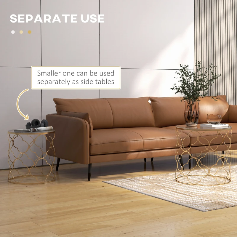 HOMCOM Nesting Tables Set of 2, Modern Stacking Side End Table with Tempered Glass Top, Metal Frame for Living Room Bedroom Office, Gold Tone