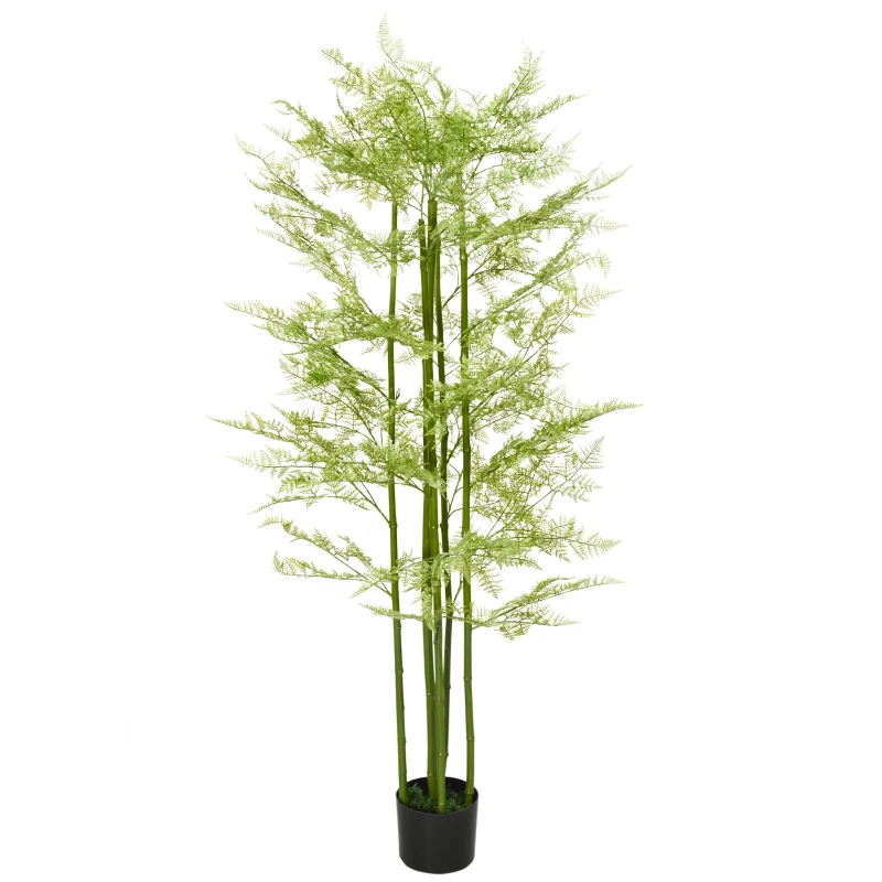 HOMCOM Plante artificielle hauteur 155 cm bambou artificiel avec 28 feuilles grand réalisme en plastique pot inclus