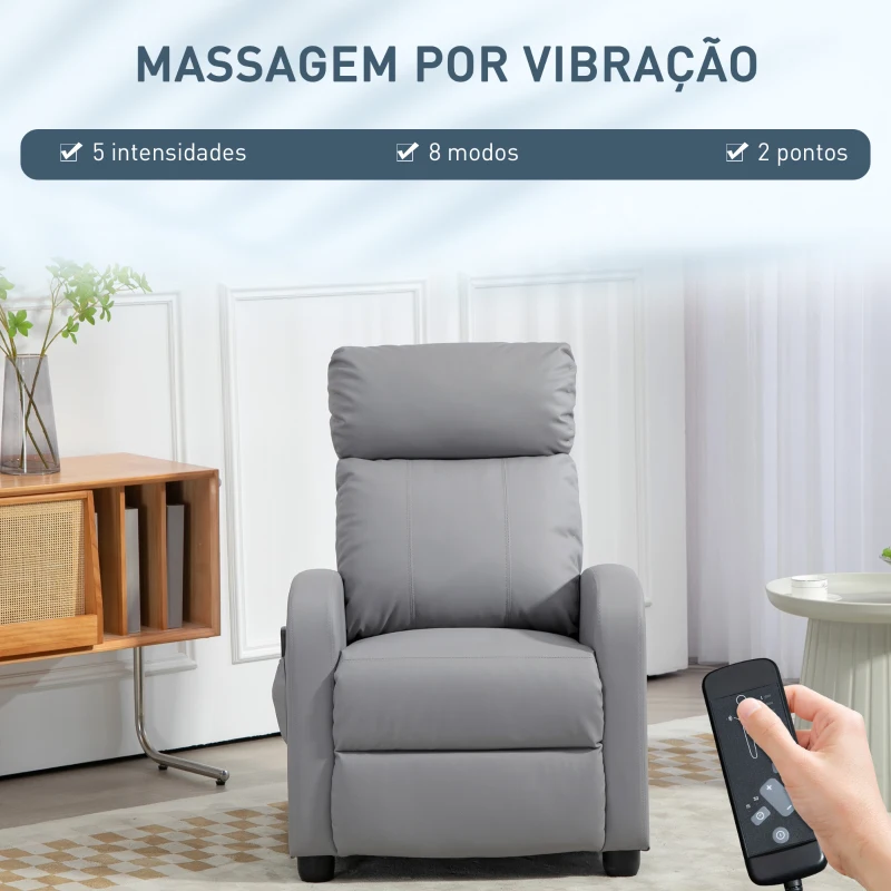 HOMCOM Poltrona de Massagem Reclinável com Controlo Remoto 2 Áreas de Massagem 8 Programas 5 Níveis 68x88x98 cm Cinzento