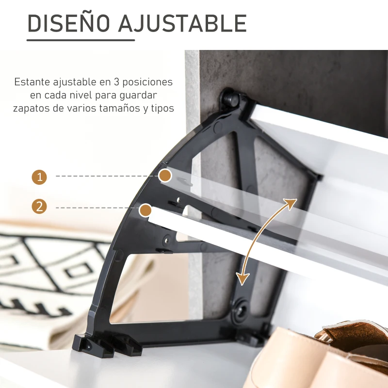 HOMCOM Mueble Zapatero Moderno con 2 Cajones Abatibles Estantes Ajustables para 8 Pares de Zapatos 62,5x26x81 cm Gris