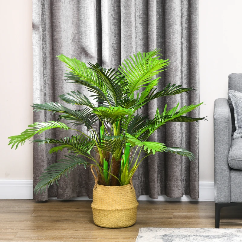 HOMCOM Palmier Artificiel H.1 m Arbre Artificiel Tronc Branches Lichen Feuilles Grand réalisme Pot Inclus