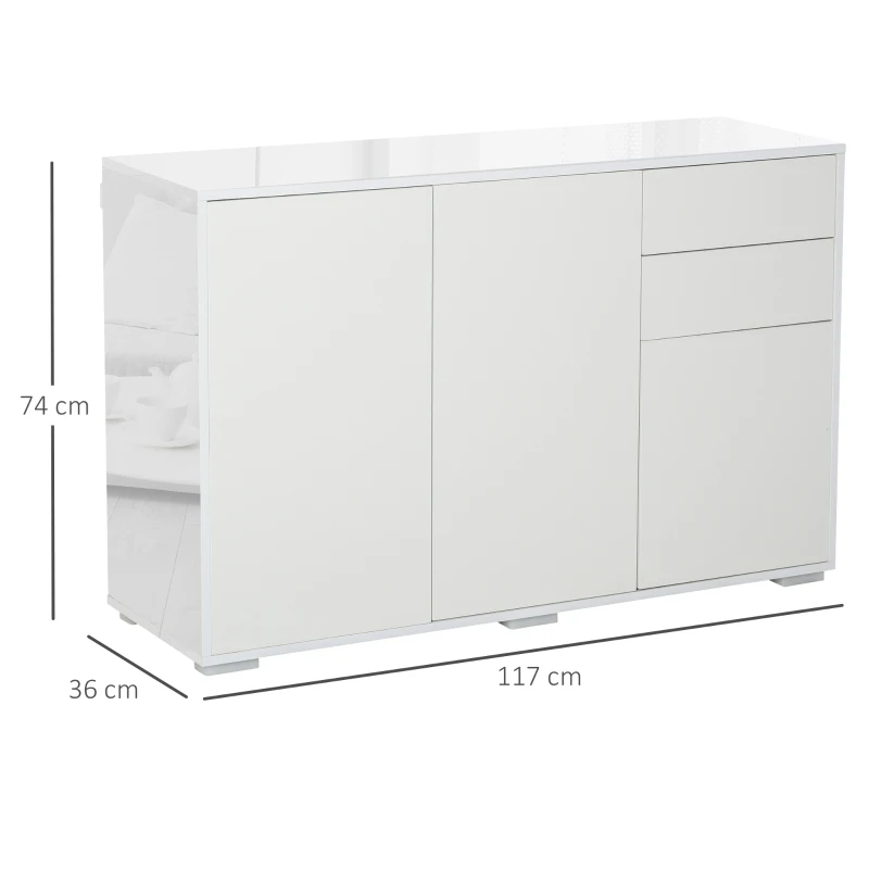 HOMCOM Aparador para Salón con 3 Puertas 2 Cajones y Estante Ajustable 117x36x74 cm Blanco