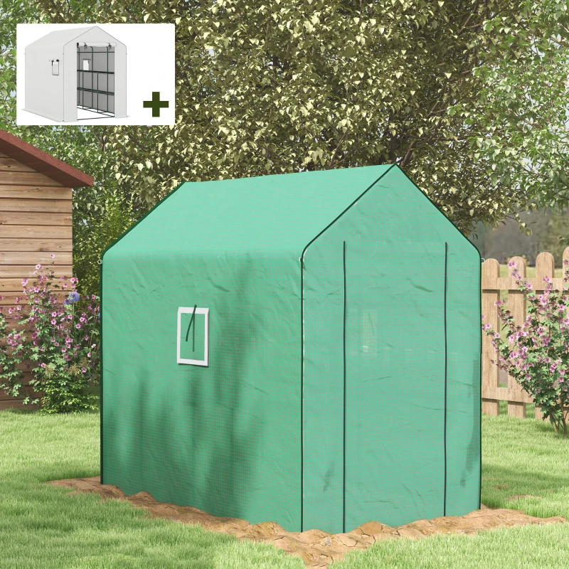 Outsunny Serre de jardin PE avec étagères 3 niveaux serre d'extérieur avec bâche de remplacement vert 143 x 215 x 190 cm blanc