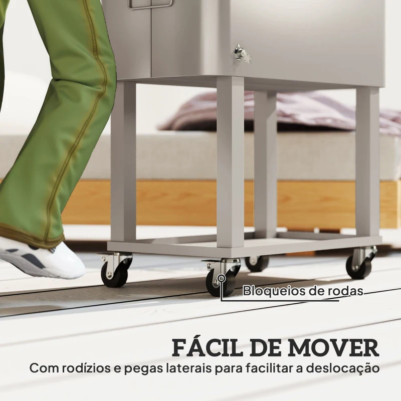 Outsunny Carrinho Refrigerador de Bebidas de 56L com Rodas Abridor de Garrafas e Prateleira para Pátio Festas 67x35x80 cm Cinzento Claro