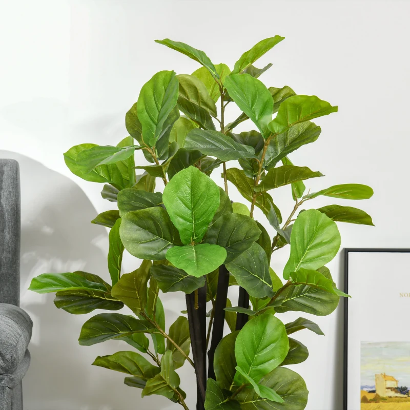 HOMCOM Ficus Artificial 130 cm Planta Artificial con 78 Hojas y Maceta para Interior Verde