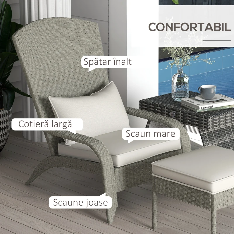 Outsunny Scaun Adirondack cu taburet din rachita pentru terasa, S