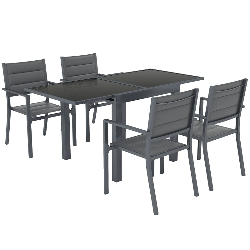 Outsunny Salon de jardin en aluminium et textilène table extensible 4 chaises empilables 4 personnes gris