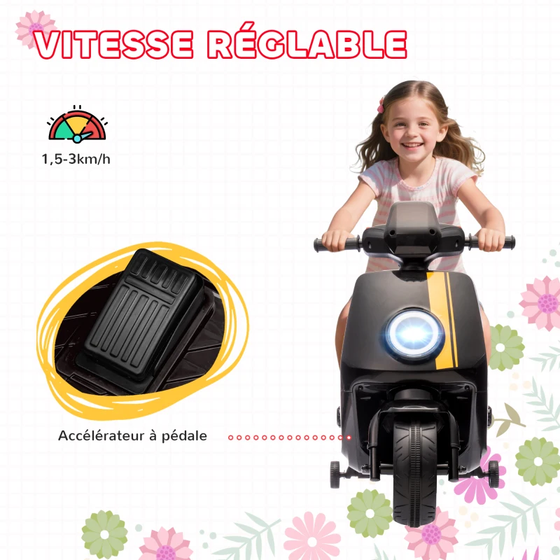 AIYAPLAY Scooter électrique enfants moto porteur pour enfants phare et musique, marche avant/arrière, roues d'entraînement