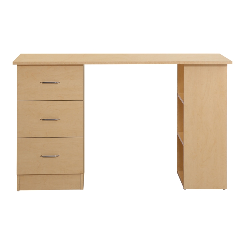 HOMCOM Mesa de Ordenador Escritorio para Hogar Oficina 3 Cajones 3 Estantes Mobiliario de Oficina 120x49x72cm Madera Natural