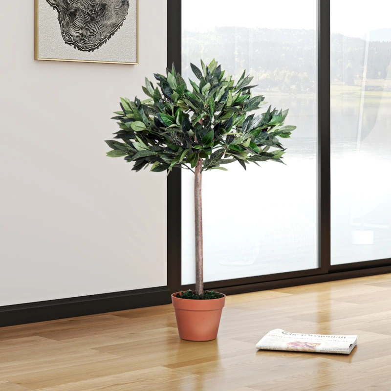 Outsunny 3ft Artificial Olive Tree Indoor Plant Greenery for Home Office Potted in An Orange Pot