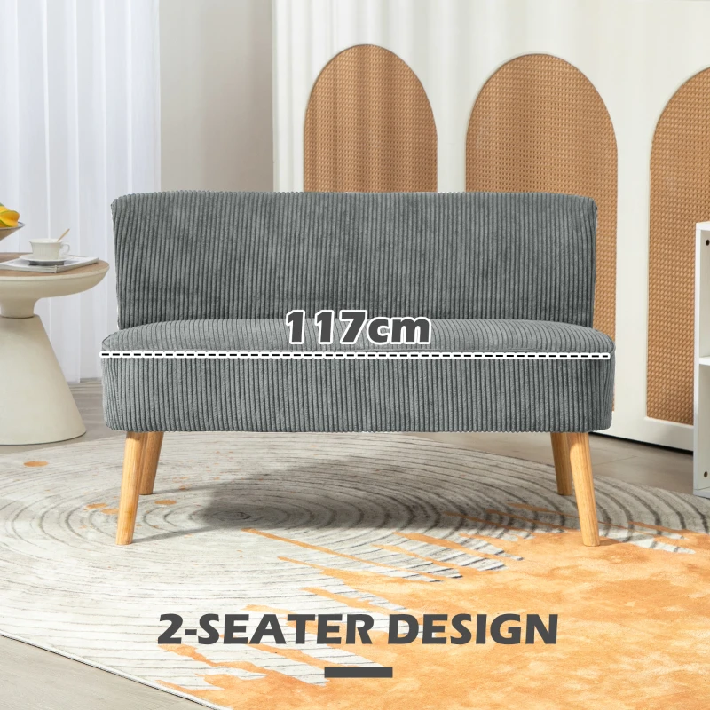 HOMCOM Sofa 2-osobowa, Drewno, Aksamitny poliester, Pianka, 117 x 56,5 x 77 cm, Szara