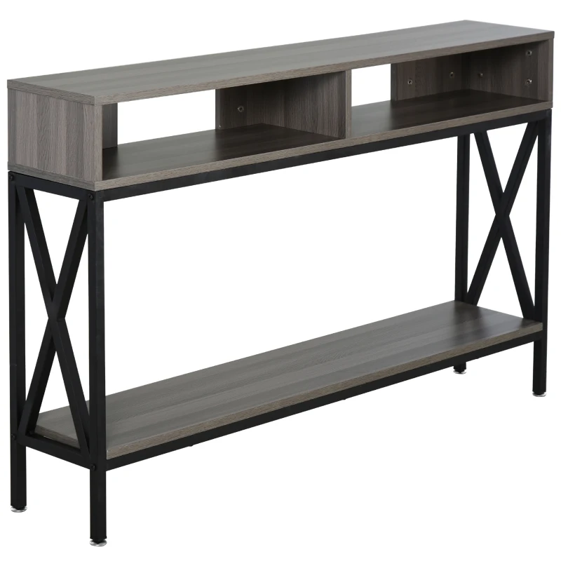 HOMCOM Mesa Consola Estilo Industrial Vintage con 3 Estantes y Marco Metálico para Entrada Pasillo 120x23,5x75 cm Gris y Negro