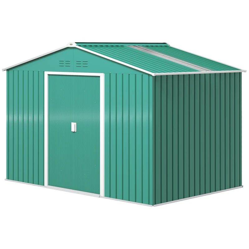 Outsunny Abrigo de Jardim 4,9 m² 277x195x192cm Abrigo Metálico para Armazenamento de Ferramentas com Base Incluída (Chão não Incluído) Verde Escuro