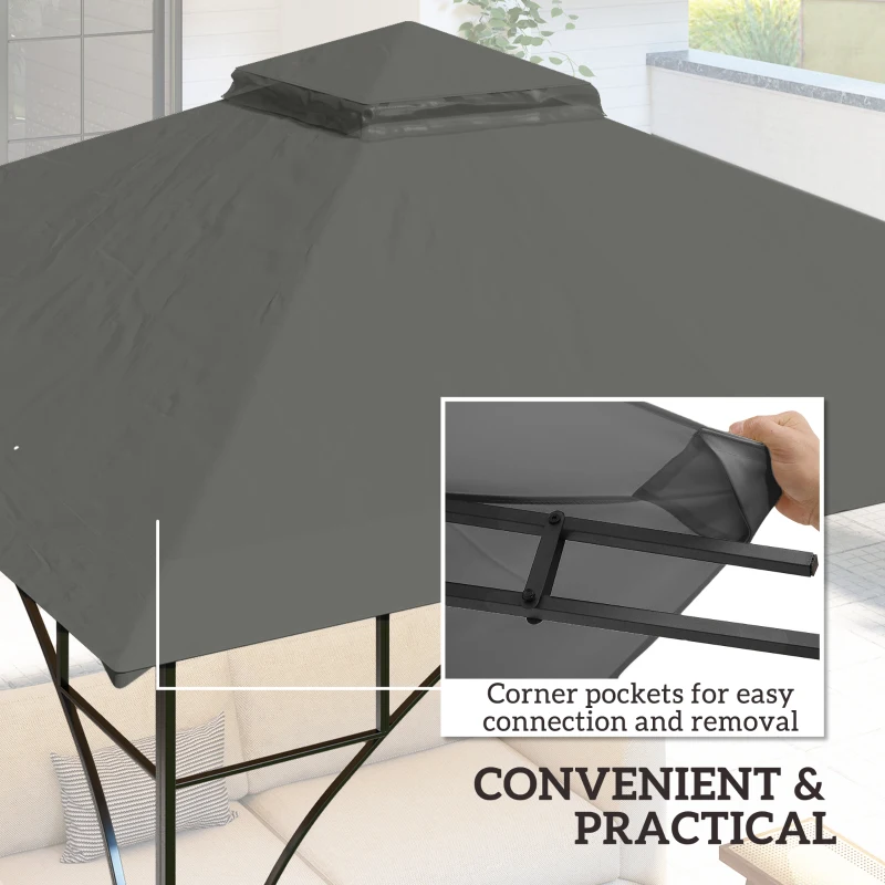 Outsunny 3x3(m) Replacement Gazebo Canopy, Double Tier Roof Top for Garden, Patio, Outdoor, Grey (TOP ONLY)