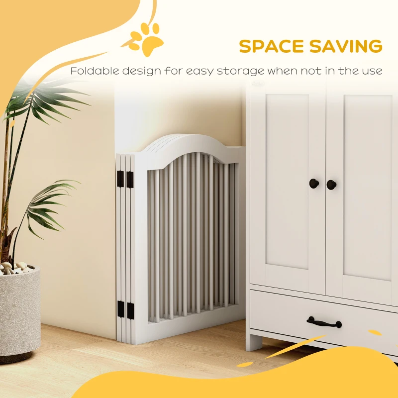 PawHut Bramka dla psów, 5 paneli, składana, elastyczna, Drewno lite/MDF, 254,5x29,5x61 cm, Biała