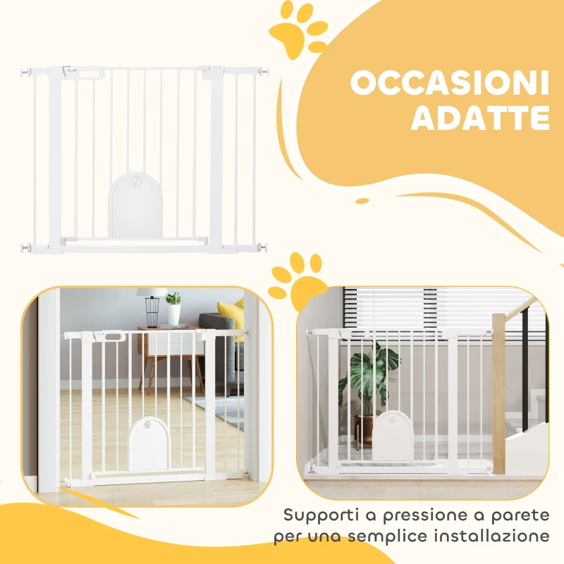 PawHut Cancellino per Cani Regolabile con Porta Piccola e Chiusura Automatica, 75-103x76cm, Bianco