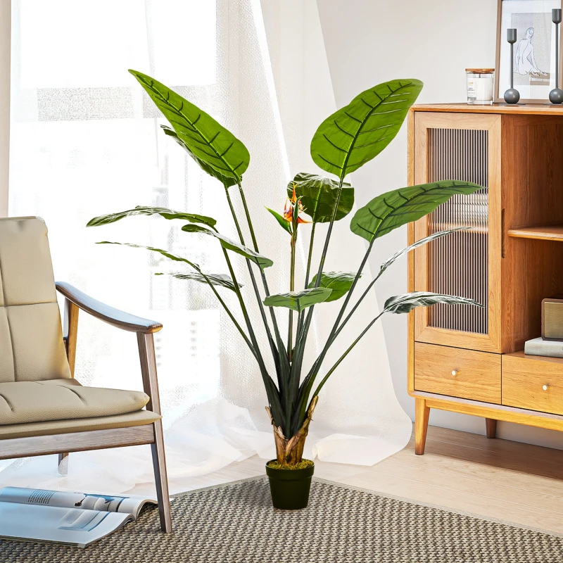 HOMCOM Plante artificielle oiseau de paradis Strelitzia hauteur 1,80 m 13 feuilles et 2 fleurs grand réalisme pot Inclus