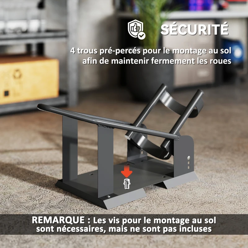 HOMCOM Bloque roue moto cale roue moto en acier support de transport avec 3 trous réglables en hauteur 27 x 71,5 x 33,5 cm noir