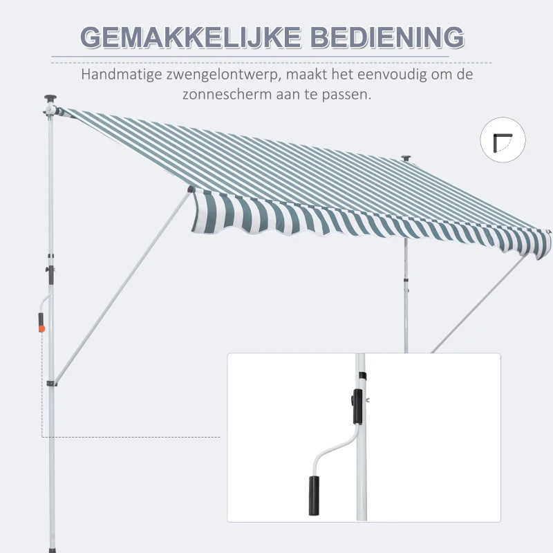 Outsunny luifel knikarm klemluifel zonwering zwengel balkon aluminium 3 x 1,5 m groen