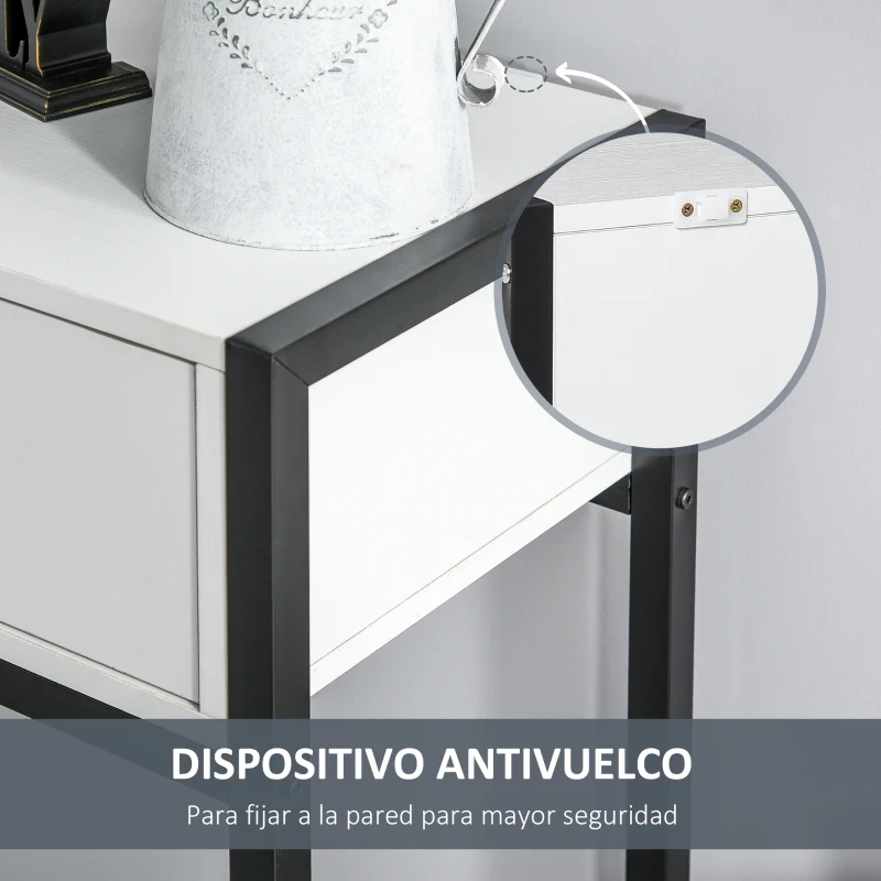 HOMCOM Mesa de Entrada con 2 Cajones y Pies Ajustables Estilo Moderno para Pasillo Salón 120x34x81 cm Blanco y Negro