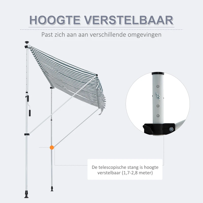Outsunny luifel knikarm klemluifel zonwering zwengel balkon aluminium 3 x 1,5 m groen