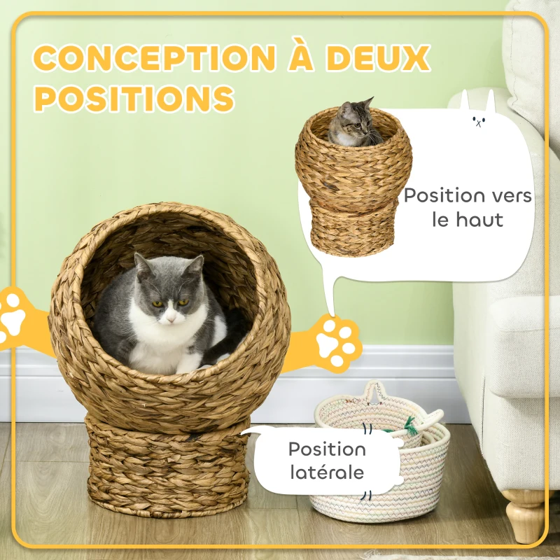 PawHut Panier chat lit surélevé chat cosy niche grotte à chat grand confort dim. 40L x 37l x 51H cm coussin moelleux beige inclus