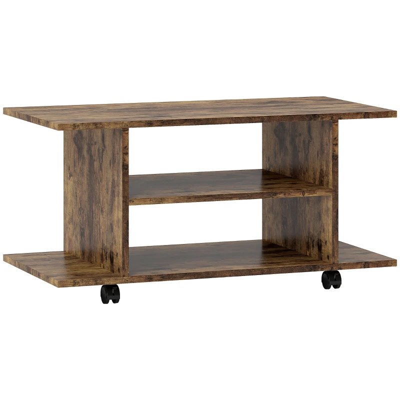 HOMCOM Modern TV Cabinet Stand Storage Shelves Table Mobile Bedroom Furniture Bookshelf Bookcase Rustic Brown