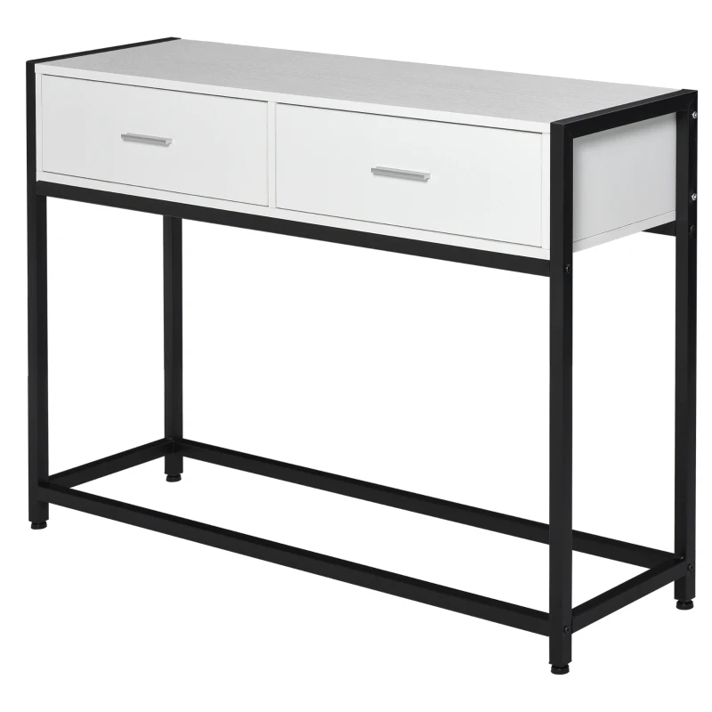 HOMCOM Mesa de Entrada con 2 Cajones y Pies Ajustables Estilo Moderno para Pasillo Salón 120x34x81 cm Blanco y Negro